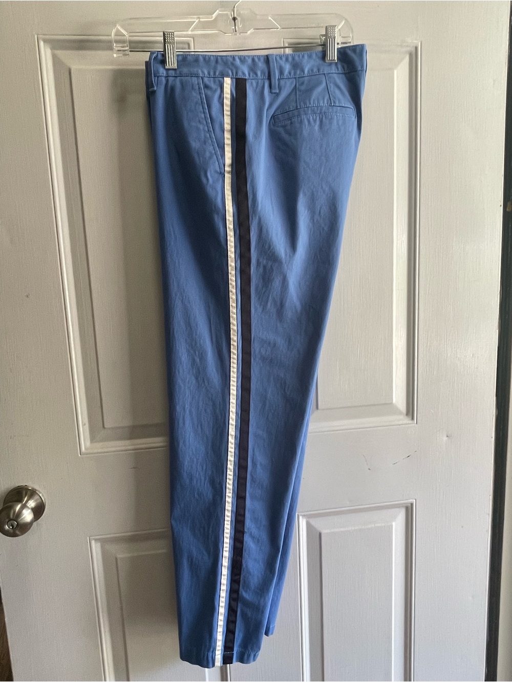 Talbots Relaxed Chino Pants Capri Blue White Navy Side Stripe Casual Size 8